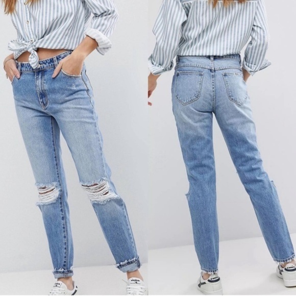 ROLLA'S Denim - Rolla’s Miller Mid-High Rise Slim Jeans Women’s Size 30 Distressed Light Wash